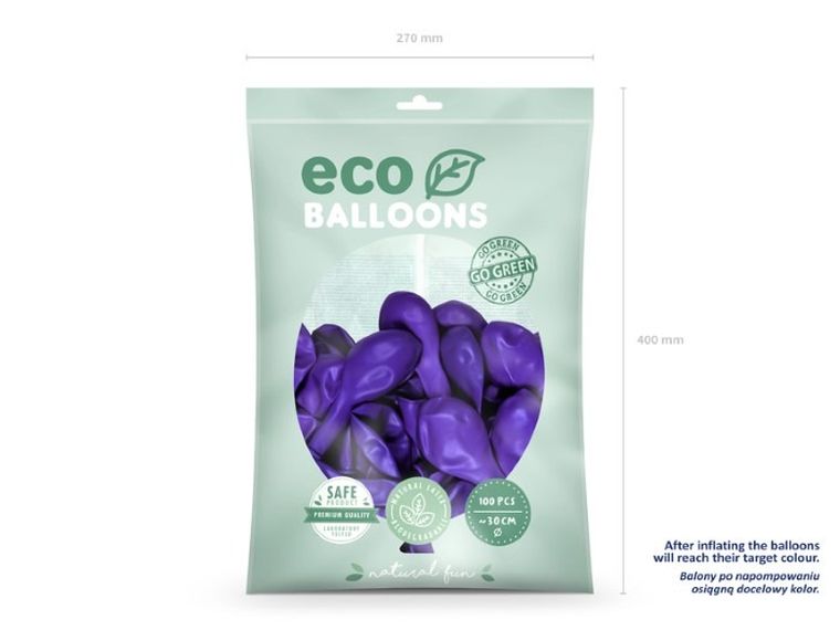 Partydeco, balony eco, 30 cm, fiolet, 100 szt.