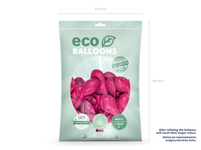 Partydeco, balony eco, 30 cm, fuksja, 100 szt.