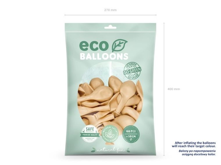 Partydeco, balony eco, 30 cm, jasna brzoskwinia, 100 szt.