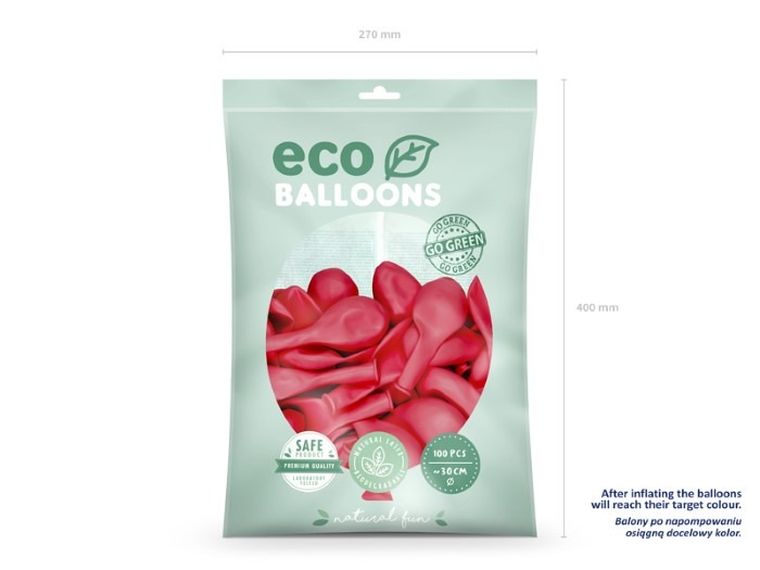 Partydeco, balony eco, 30 cm, jasnoczerwony, 100 szt.
