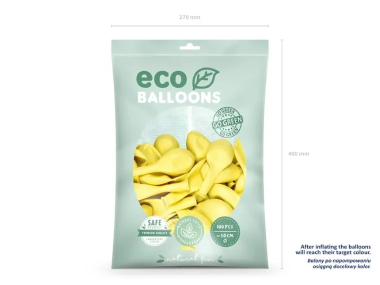 Partydeco, balony eco, 30 cm, jasnożółty, 100 szt.