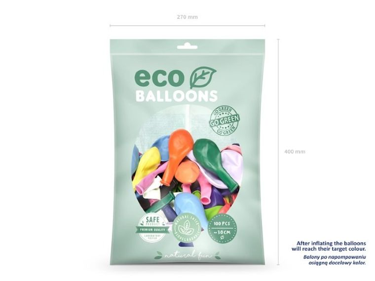 Partydeco, balony eco, 30 cm, metalizowany mix, 100 szt.