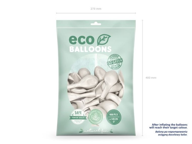 Partydeco, balony eco, 30 cm, perłowy, 100 szt.