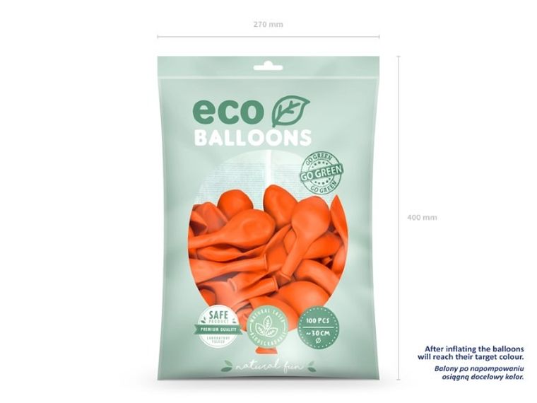 Partydeco, balony eco, 30 cm, pomarańczowy, 100 szt.