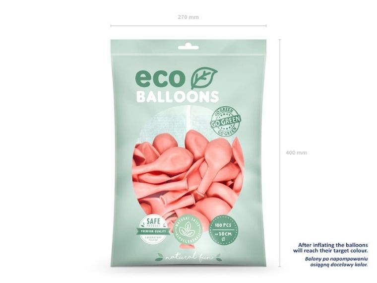 Partydeco, balony eco, 30 cm, rumiany różowy, 100 szt.