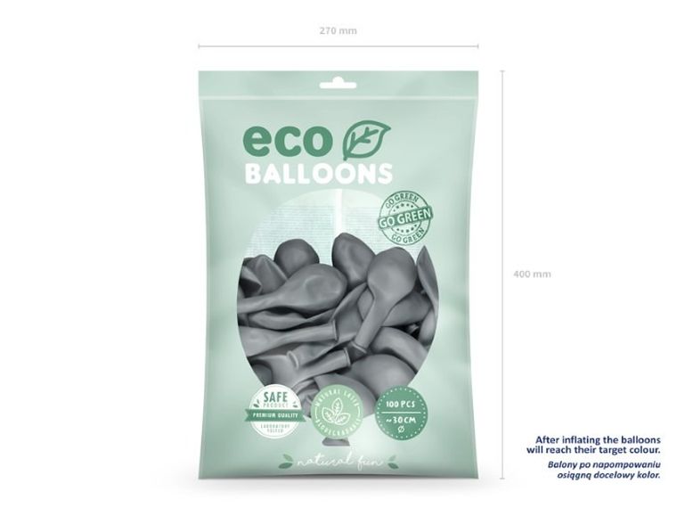 Partydeco, balony eco, 30 cm, szary, 100 szt.