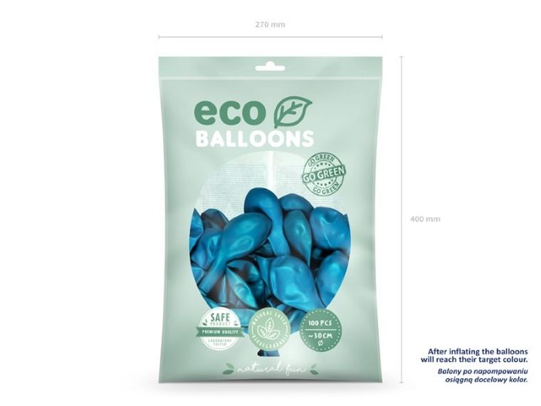 Partydeco, balony eco, 30 cm, turkus, 100 szt.