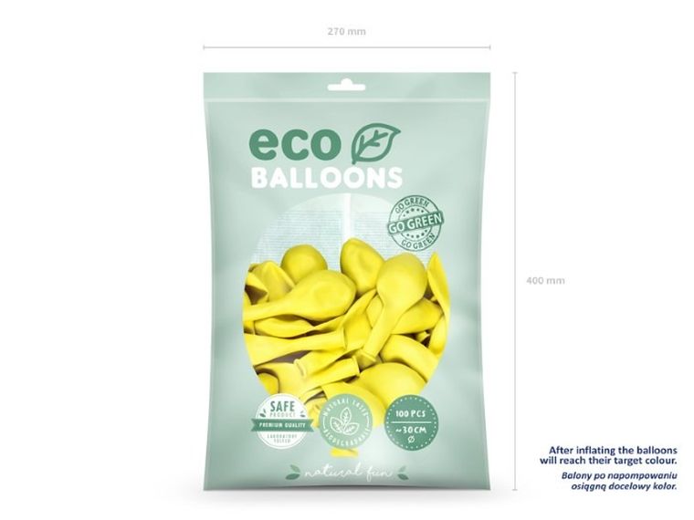 Partydeco, balony eco, 30 cm, żółty, 100 szt.