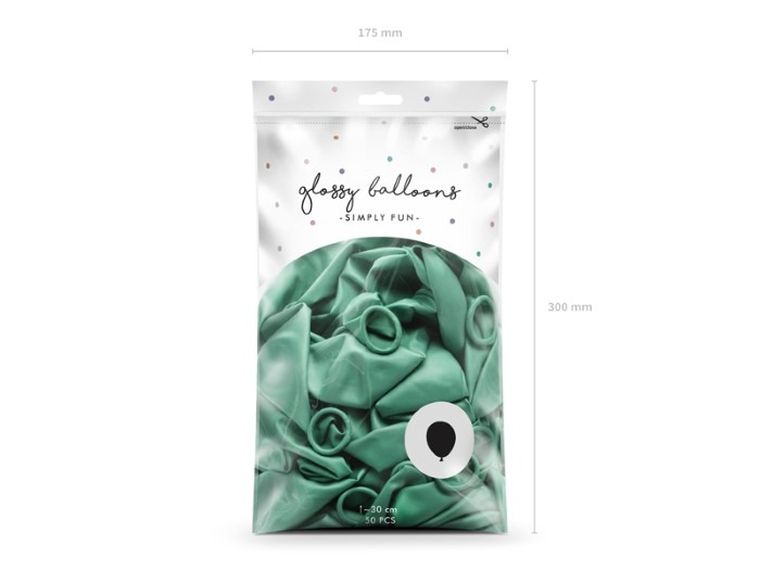 PartyDeco, balony glossy 30 cm, efekt chromu, butelkowa zieleń, 50 szt.
