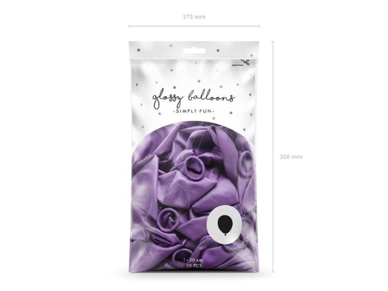 PartyDeco, balony glossy 30 cm, efekt chromu, fiolet, 50 szt.