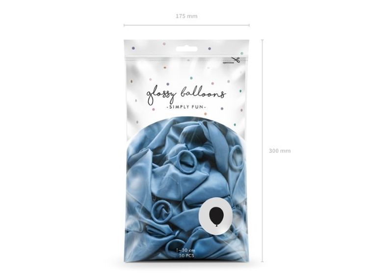 PartyDeco, balony glossy 30 cm, efekt chromu, niebieski, 50 szt.