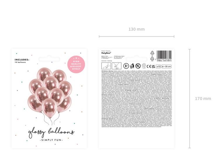 PartyDeco, balony Glossy, 30 cm, różowe złoto, 10 szt.