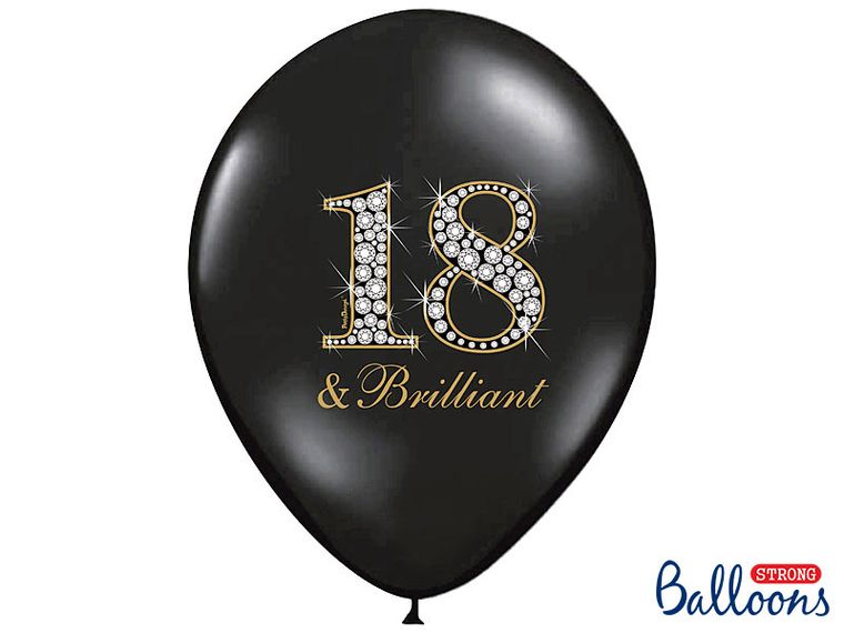 PartyDeco, balony lateksowe, 18 & brilliant, 30 cm, czarne, 6 szt.