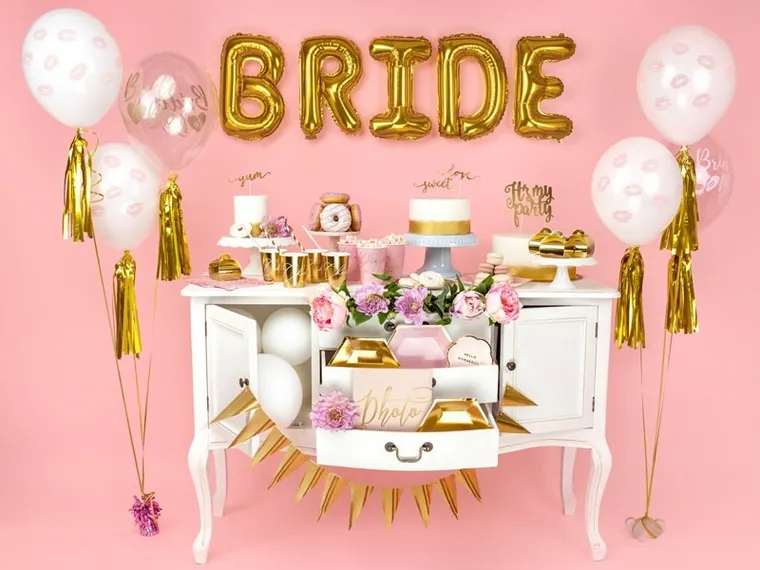 PartyDeco, balony lateksowe, Bride to be, różowe, krystaliczne, 30 cm, 6 szt.