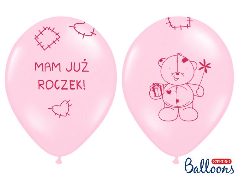 PartyDeco, balony lateksowe, mam już roczek, jasne różowe, 30 cm, 6 szt.