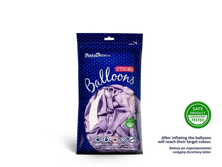 PartyDeco, balony lateksowe strong, metaliczne, jasno-liliowe, 12 cm, 100 szt.