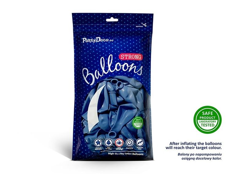 PartyDeco, balony lateksowe strong, metaliczne, niebieskie, 27 cm, 50 szt.
