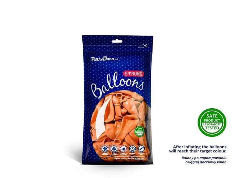 PartyDeco, balony lateksowe strong, metaliczne, pomarańczowe, 12 cm, 100 szt.