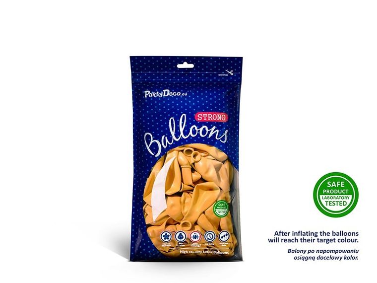 PartyDeco, balony lateksowe strong, pastelowe, ciemno-żółte, 12 cm, 100 szt.