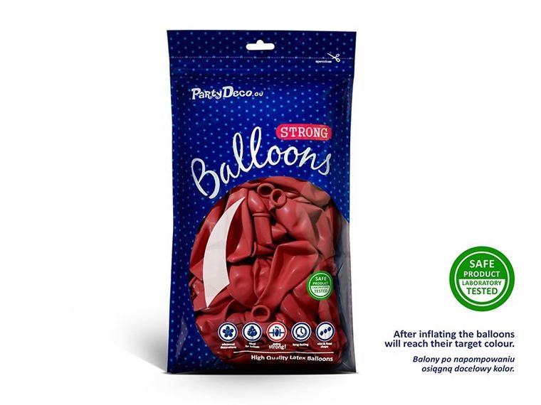 PartyDeco, balony lateksowe strong, pastelowe, czerwone, 27 cm, 10 szt.
