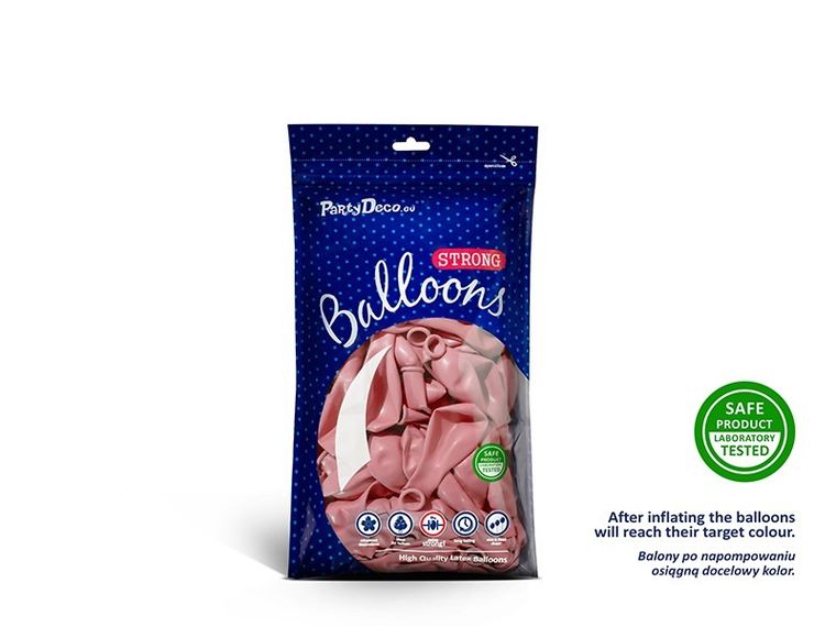 PartyDeco, balony lateksowe strong, pastelowe, jasno-różowe, 12 cm, 100 szt.