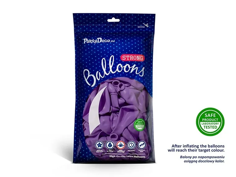 PartyDeco, balony lateksowe strong, pastelowe, lawendowe, 23 cm, 50 szt.