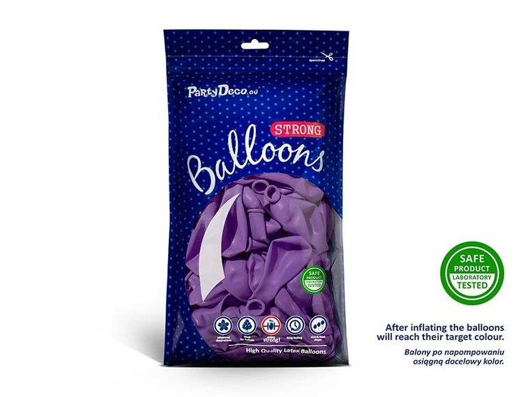 PartyDeco, balony lateksowe strong, pastelowe, lawendowe, 27 cm, 10 szt.