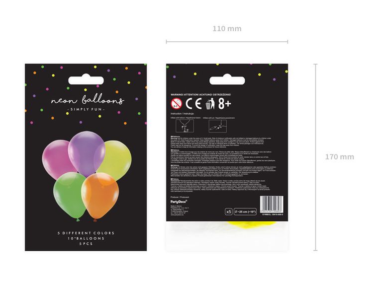 PartyDeco, balony neonowe, 25 cm, mix, 5 szt.