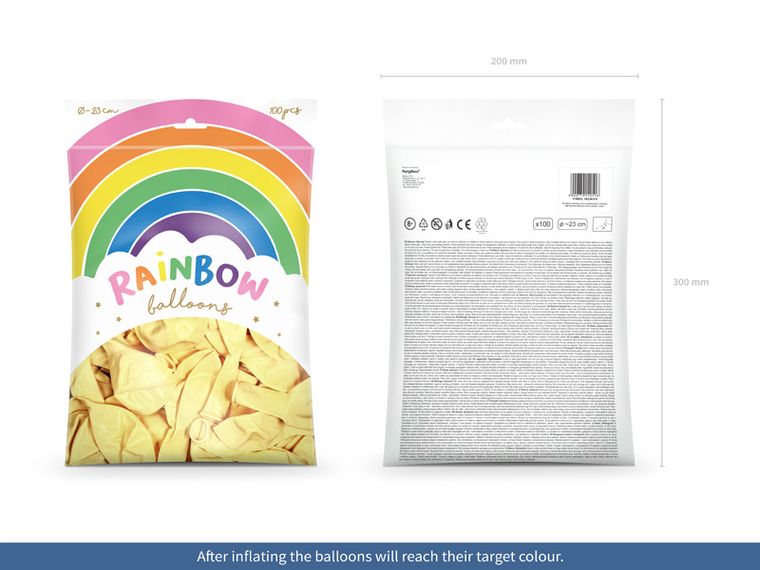 PartyDeco, balony Rainbow 23 cm, metalizowane, kremowy, 100 szt.