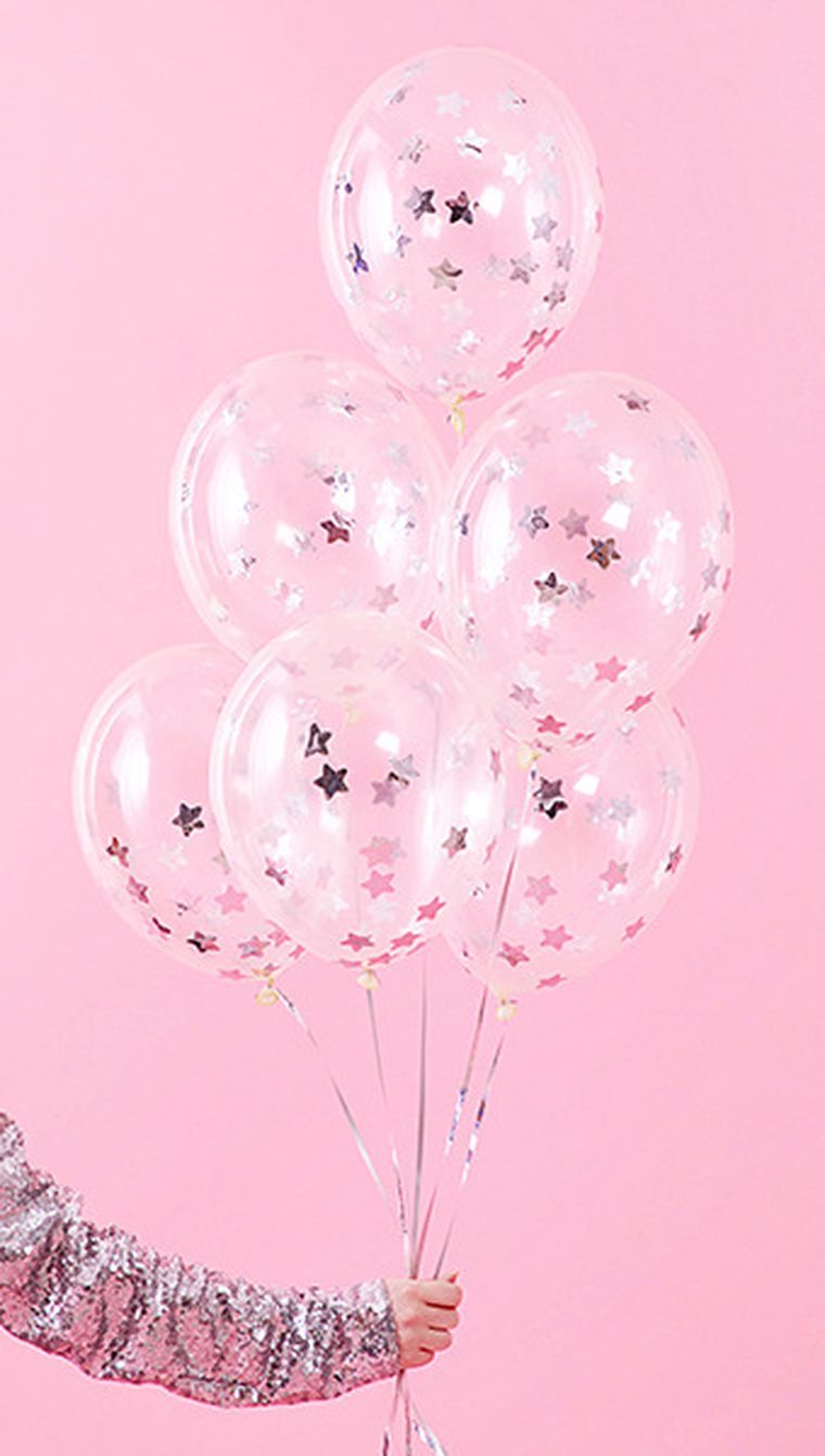PartyDeco, balony z konfetti, gwiazdki, 30 cm, srebrny, 6 szt.
