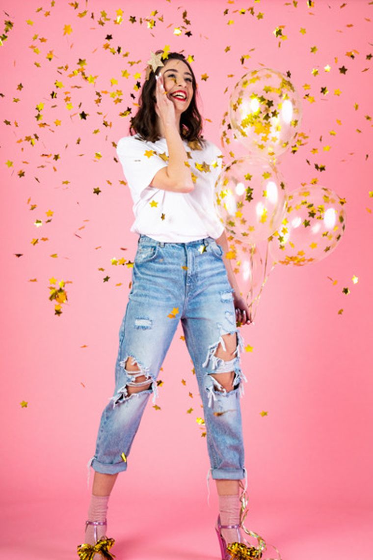 PartyDeco, balony z konfetti, gwiazdki, 30 cm, złoty, 6 szt.