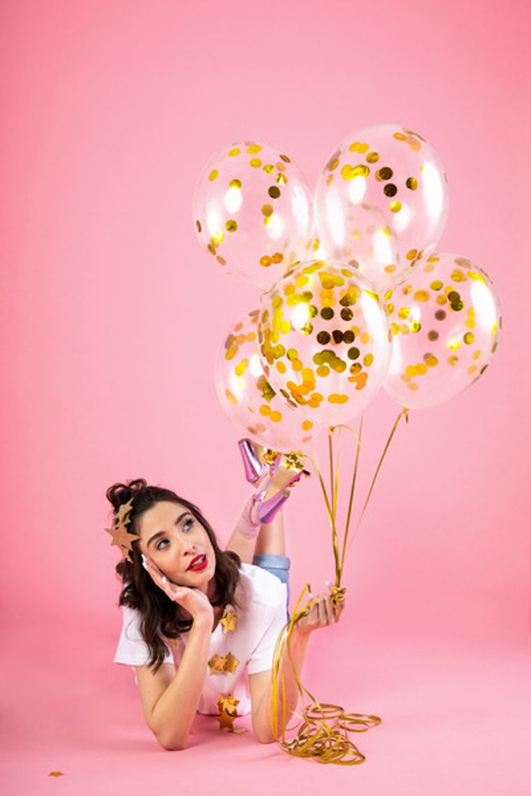 PartyDeco, balony z konfetti, kółka, 30 cm, złoty, 6 szt.