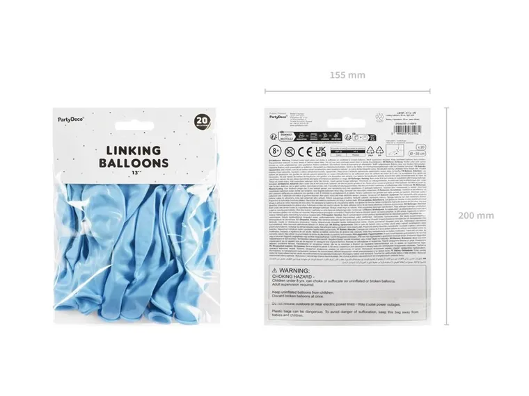 PartyDeco, balony z łącznikiem, jasny niebieski, 33 cm, 20 szt.