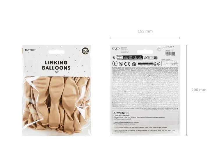 PartyDeco, balony z łącznikiem, nude, 33 cm, 20 szt.