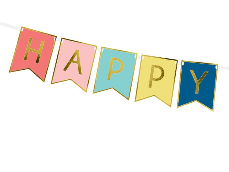 PartyDeco, baner Happy Birthday, mix, 15-175 cm