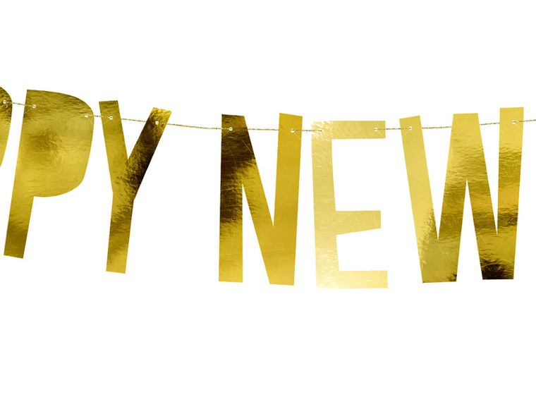 PartyDeco, baner Happy New Year, złoty, 10-90 cm