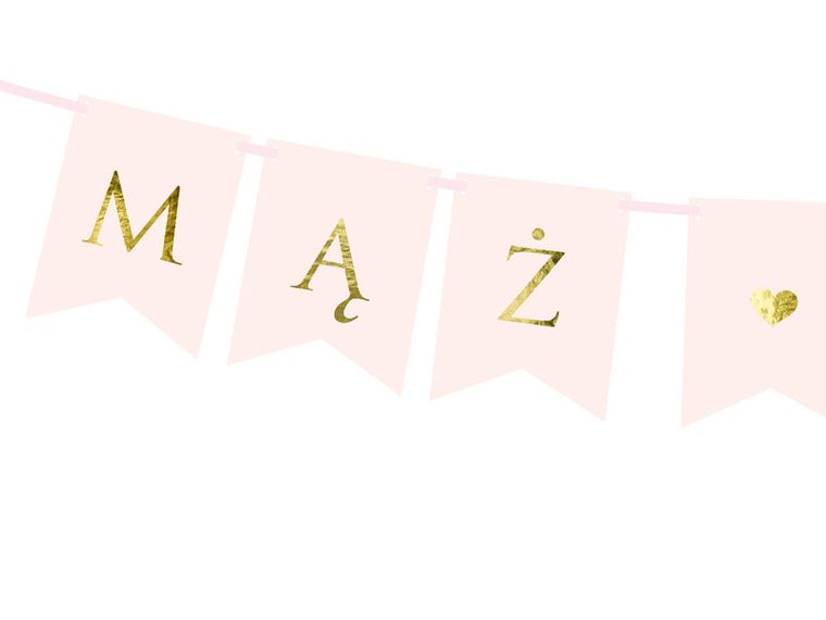 PartyDeco, baner Mąż Żona, jasnoróżowy, 15-110 cm