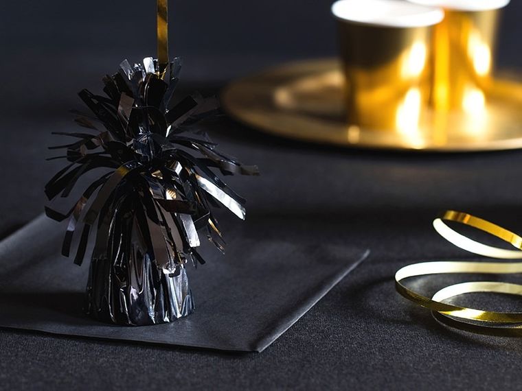 PartyDeco, ciężarek do balonów urodzinowych na hel, foliowy, czarny, 4 szt.