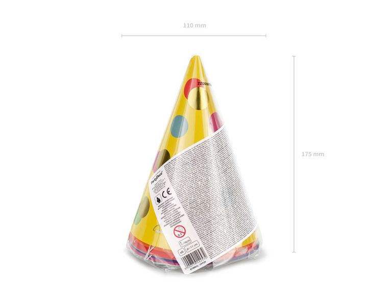 PartyDeco, czapeczki Kropki, mix, 16 cm, 6 szt.