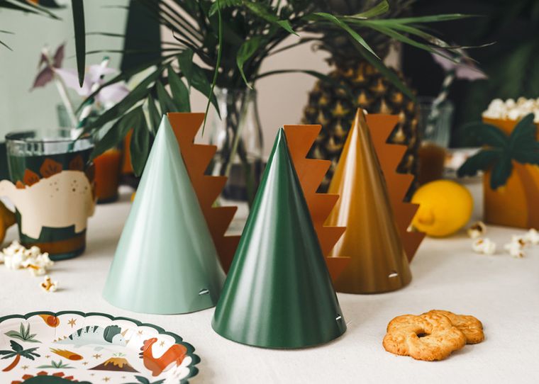 Partydeco, czapeczki papierowe, dinozaury, 14 cm, 6 szt.