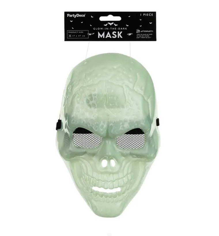 PartyDeco, czaszka, maska świecąca w ciemności, 17-27 cm