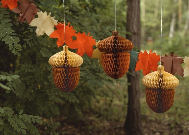 PartyDeco, dekoracja bibułowa, żołędzie, 27 cm, 2 szt.