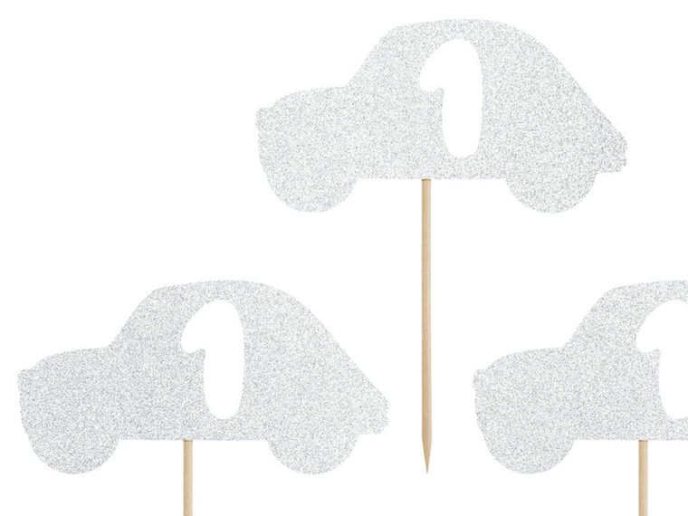 PartyDeco, dekoracje do muffinek 1st Birthday, srebrny, 6 szt.