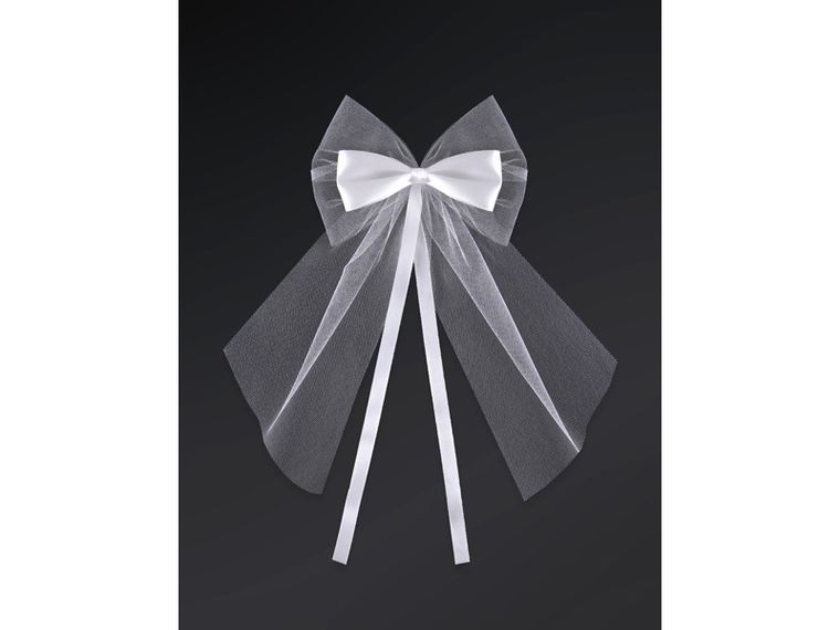 PartyDeco, dekoracje weselne na samochód, kokardy z kokardką, biały, 18 cm, 2 szt.