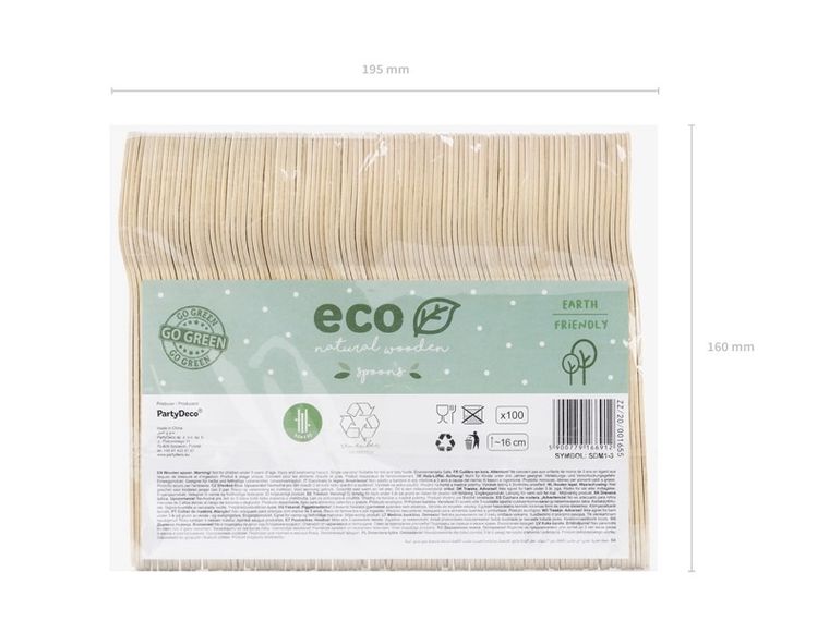 PartyDeco, drewniane łyżki, 16 cm, 100 szt.