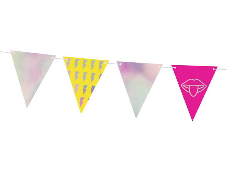 PartyDeco, Electric Holo-Party Dance, girlanda flagietki, dekoracja na imprezy, electric holo, mix, 1, 8 m