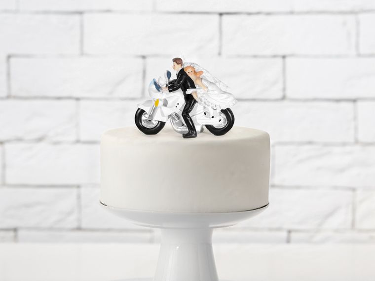 PartyDeco, figurka na tort weselny, para młoda na motorze, 11,5 cm