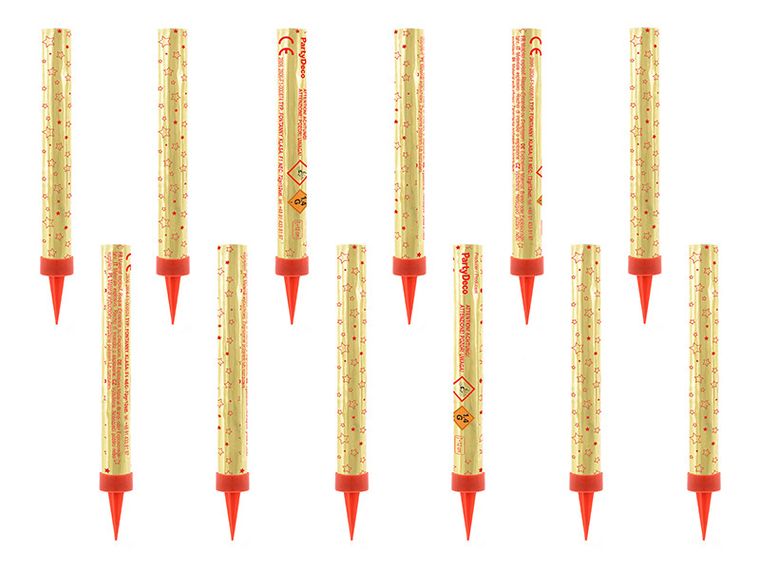 PartyDeco, fontanny na tort, złoty, 12 cm, 12 szt.