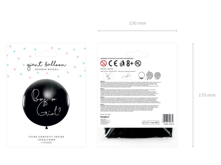 PartyDeco, Gender Reveal Party, balon, dziewczynka, 1 m