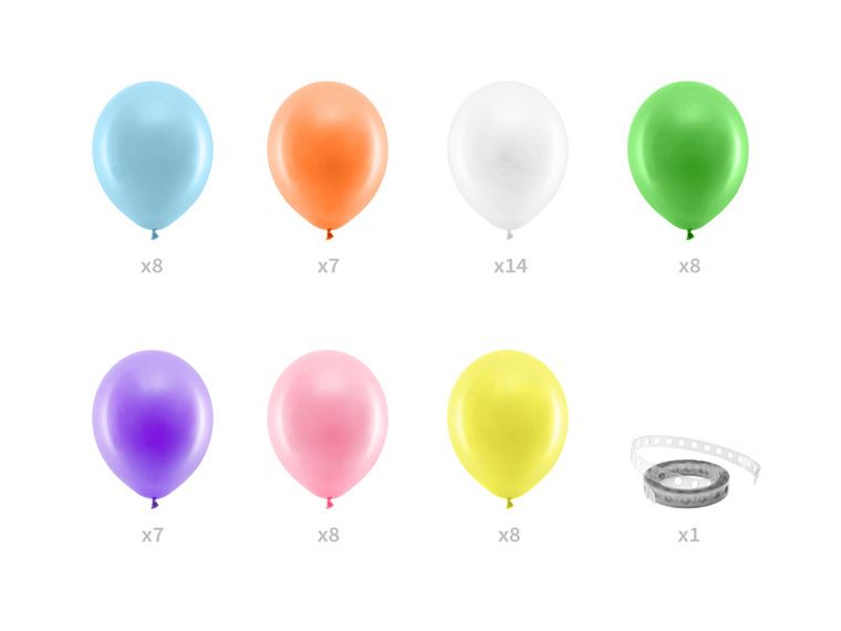 PartyDeco, girlanda balonowa, Tęcza, 200 cm, 60 szt.